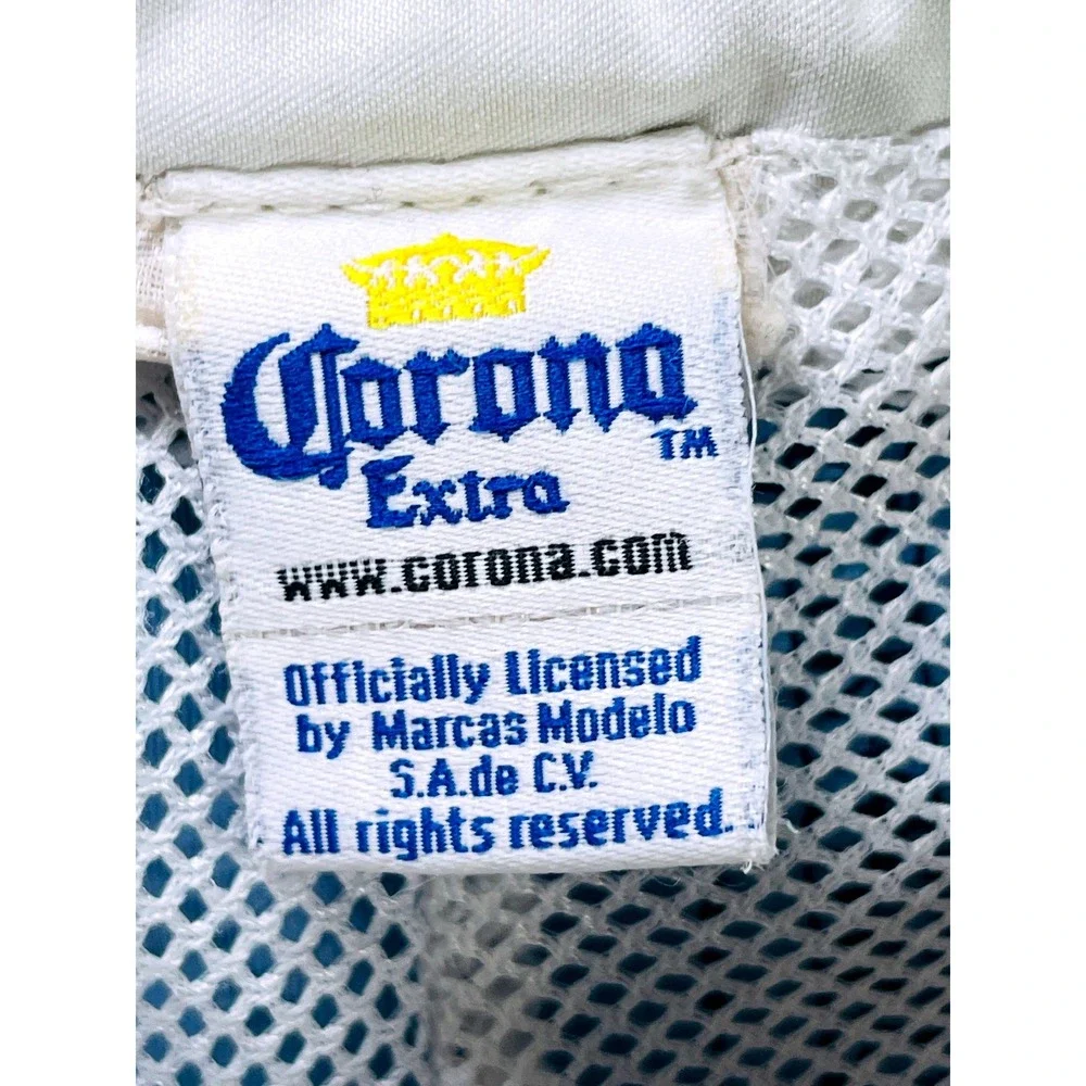 Corona Extra Board Shorts Mens 34 Blue White Grid Logo Zip Pocket Swim Trunks